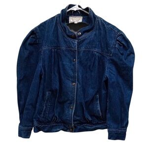 Learsi 1980's Women's Puff Sleeve Blue Dark Wash Denim Jacket